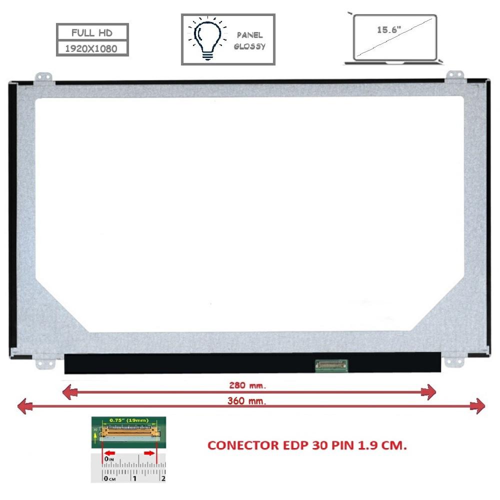 Pantalla compatible para LED 15.6\" Slim 30 Pines Full HD Con Brackets Ancho 360…