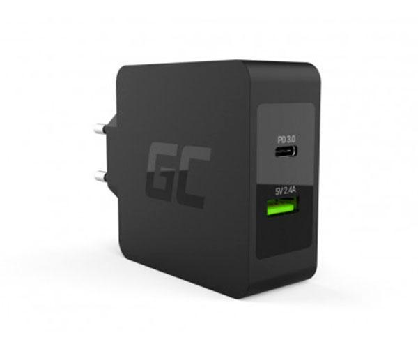 Cargador de red Usb + Type-C / 45W / Negro / Char10 / Greencell / CHAR10