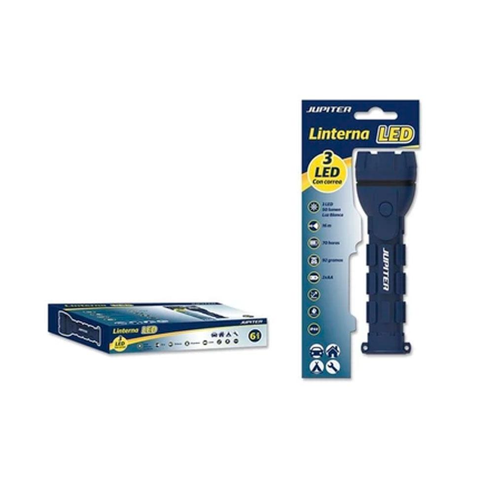 Linterna LED Jupiter / 50 Lm / Luz Blanca / IP44 / Cuerpo de goma / 2 Pilas AA / Azul / 330720