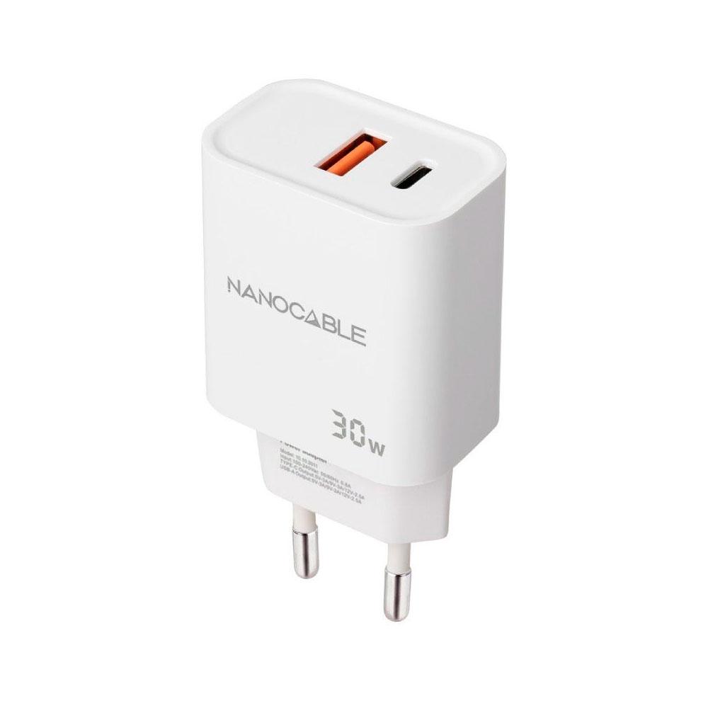 Cargador de red Usb + Type-C / 30W PD / QC / Blanco / 10.10.2011 / Nanocable