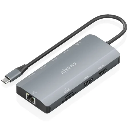 Aisens Docking USB Tipo-C ASUC-10P052-GR/ 2xHDMI 4K/ 1xRJ45/ 3xUSB/ 1xUSB Tipo-C/ 1xUSB… Gris