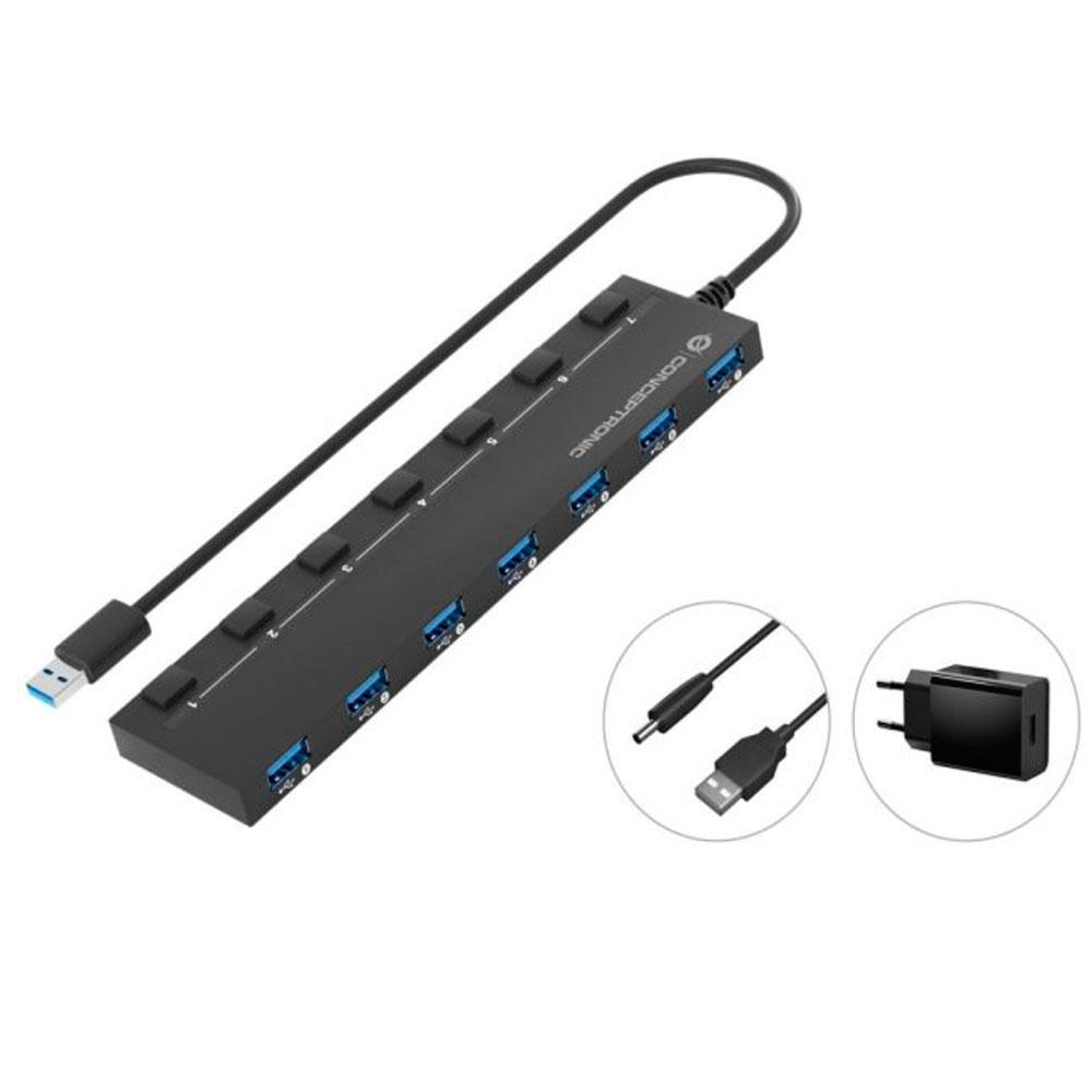 ÷ Hub usb 3.2 conceptronic hubbies19bp 7 puertos usb 3.0 con interruptores y alimentador