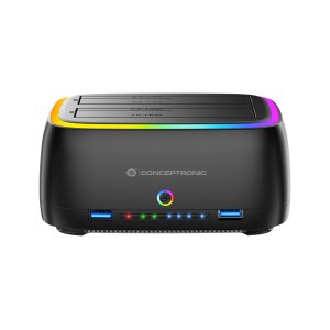 ÷ Docking conceptronic donn36b usb-c rgb doble bahia sata hdd ssd 2.5\" 3.5\" clonado offline 2xusb-a sd