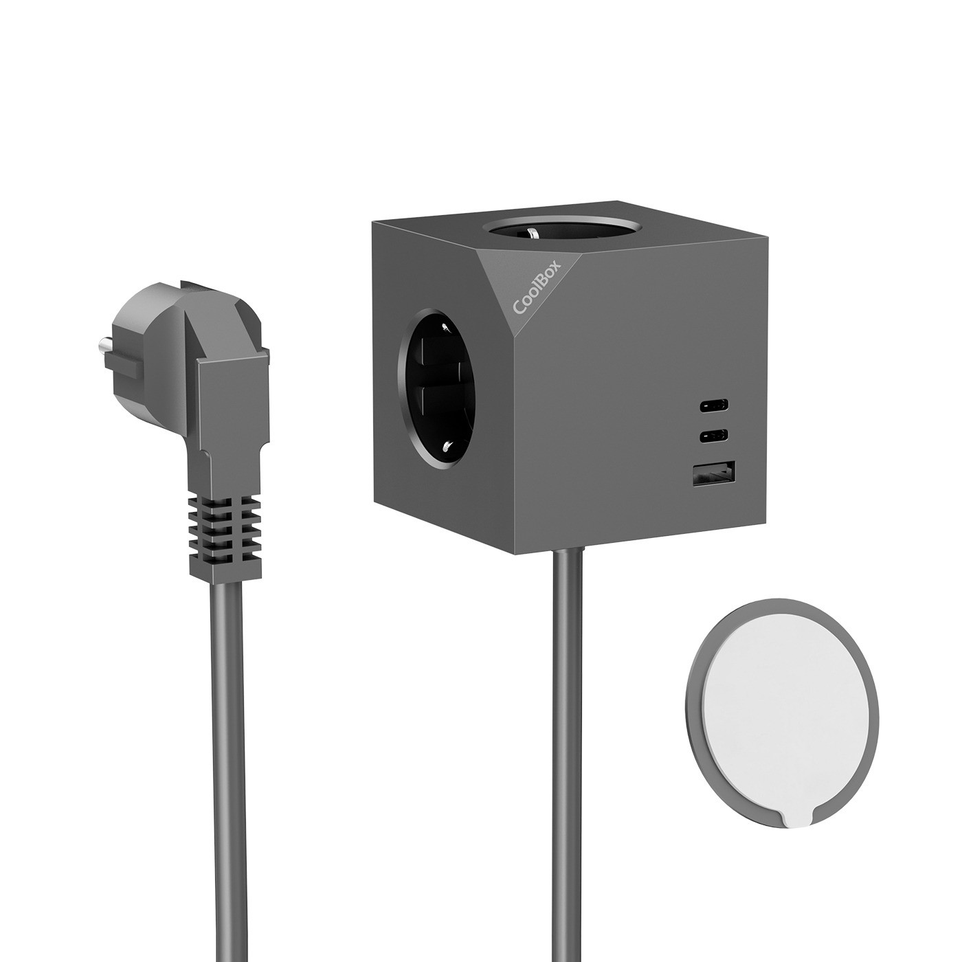 COOLBOX CUBIK MAGNET 3 ENCHUFES CUBO MAGNETICO CON CARGA USB Y CABLE AC INTEGRADO