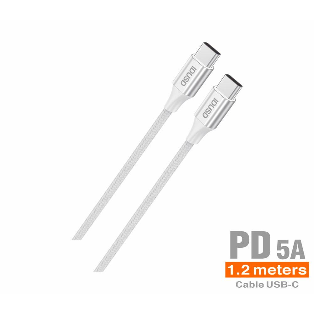 Cable datos Type-C M/M / 1.2m / 5a / Nylon Trenzado / Blanco / IDUSD / C86B
