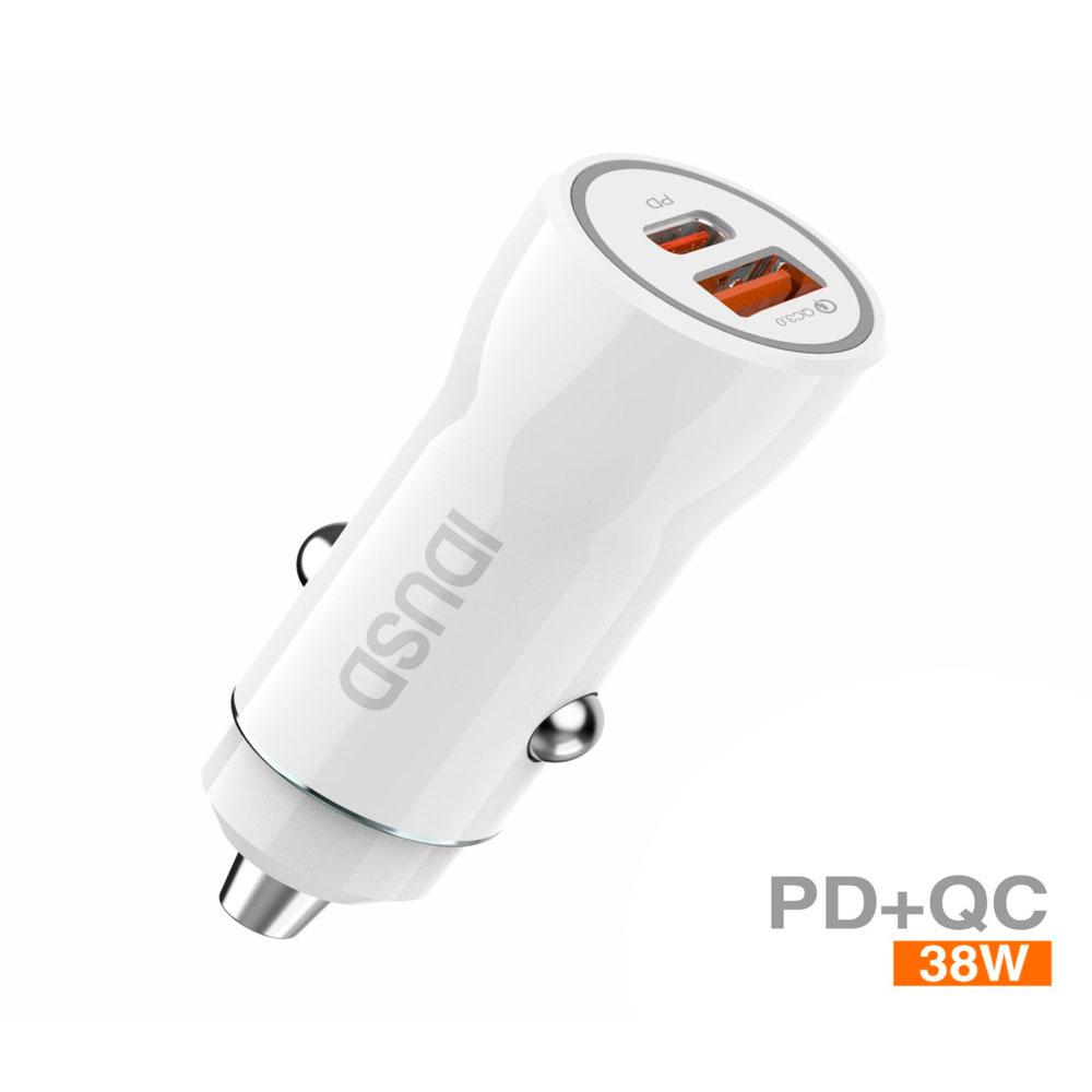 Cargador de coche-mechero Usb QC3.0 + Type-C / 38W / PD / Blanco / IDUSD / F50B