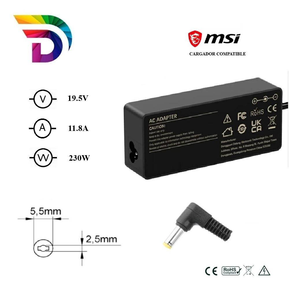 Cargador compatible para portátil MSI 230W 19.5V 11.8A 5.5x2.5mm Dayma