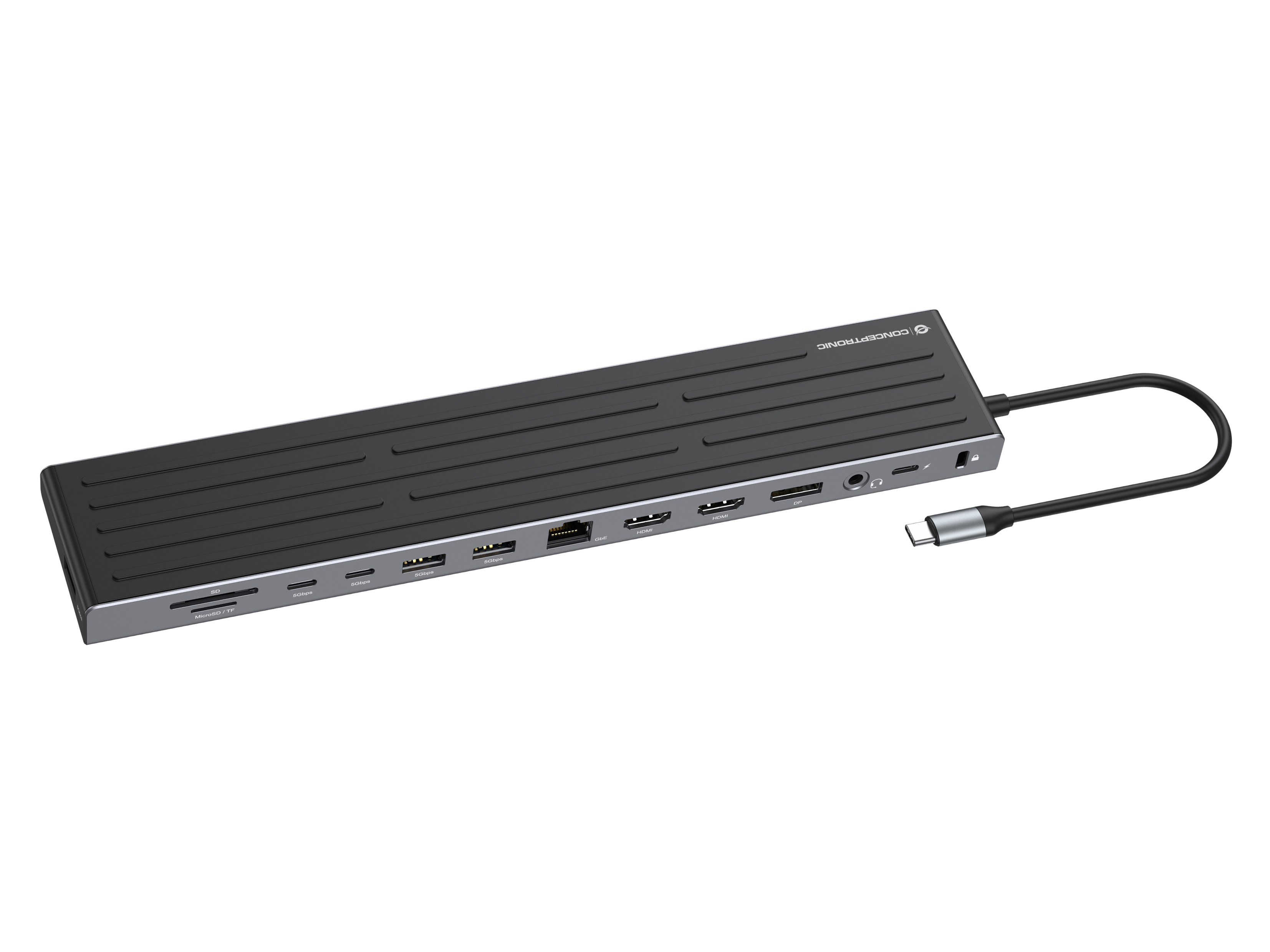 Conceptronic Estacion de acoplamiento DONN32B 14 en 1 Mst (USB 3.2 Gen 1, 2 x – USB-C / HDMI / DisplayPort