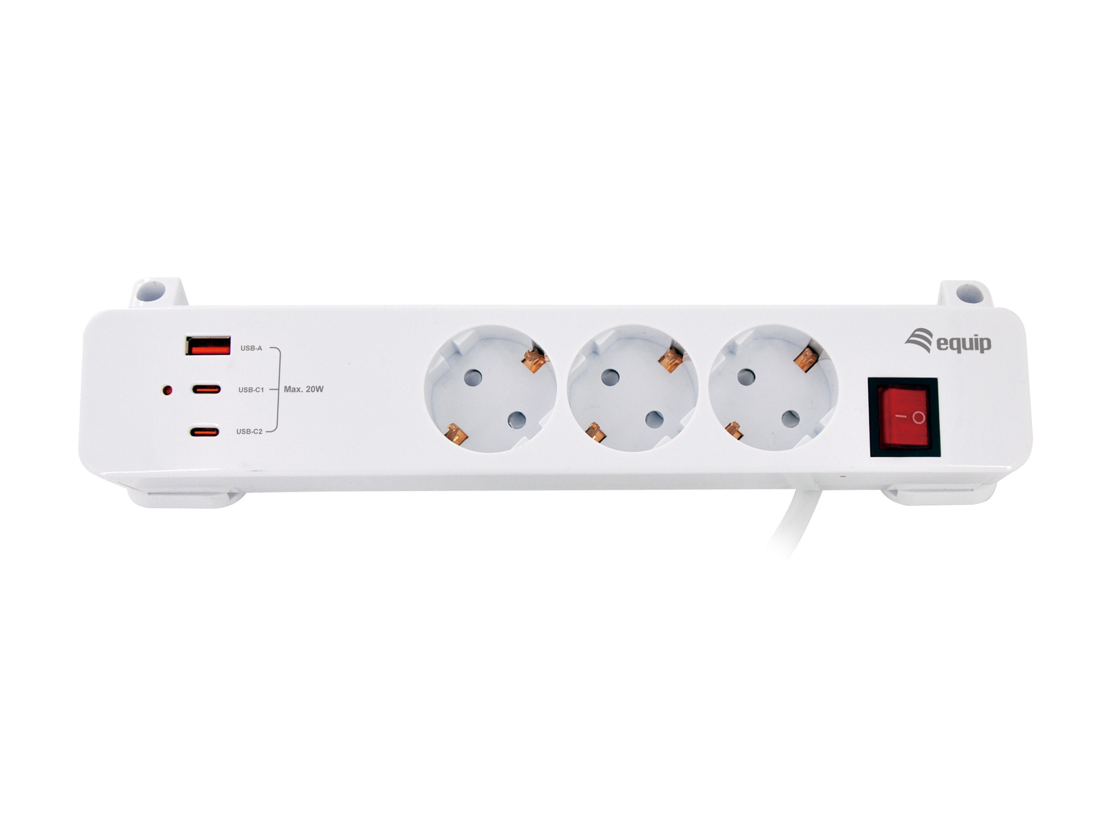 Equip Regleta de enchufes con 3 tomas de corriente y 3 puertos USB (2 C + 1 A)