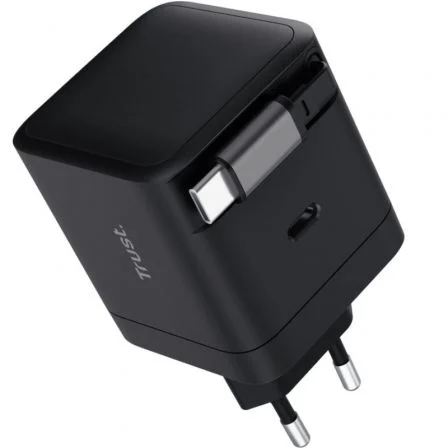 Trust de Pared Maxo 65W/ 1xUSB Tipo-C/ Incluye Cable USB Tipo-C Retráctil/ 65W