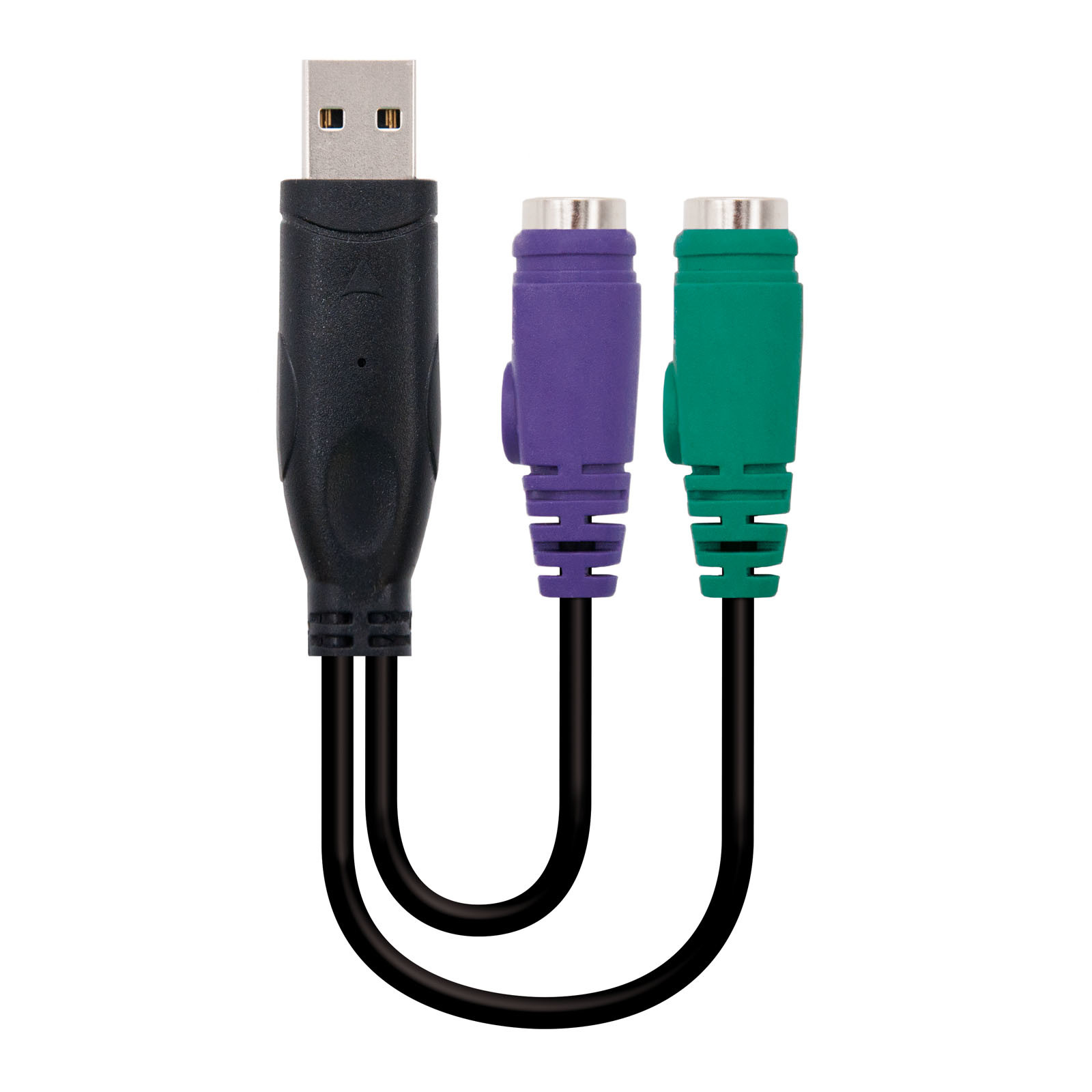 NANOCABLE CONVERSOR PS/2(TECLADO+RATON) A USB, TIPO 2xPS/2/H-A/M, 15 CM, 0,15 m, 2x 6-p Mini-DIN, USB A, Macho, Hembra, Negro