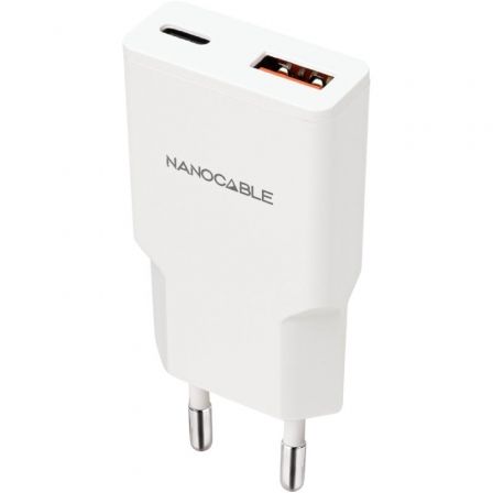 Cargador de Pared Nanocable 10.10.2022/ 1xUSB Tipo-C/ 1xUSB/ 20W Blanco