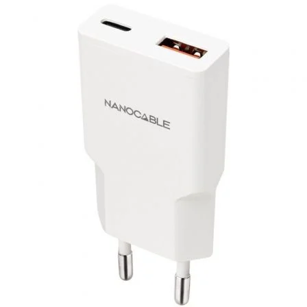 Cargador de Pared Nanocable 10.10.2028/ 1xUSB Tipo-C/ 1xUSB Macho/ 30W Blanco