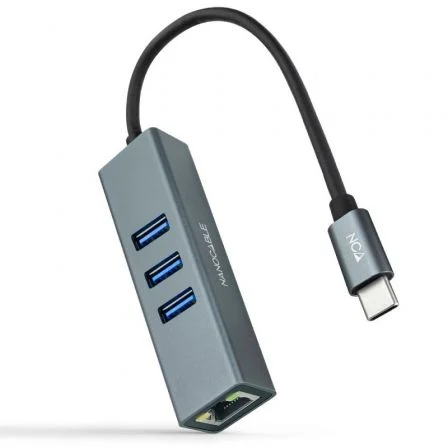 Hub USB Tipo-C Nanocable 10.03.0408/ 3xUSB/ 1xRJ45 Gris
