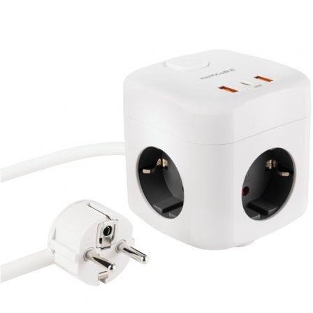 Regleta Nanocable 10.37.0011/ 3 Tomas de corriente/ 2 USB - 1 USB Tipo-C/ 1.4m/ Blanca
