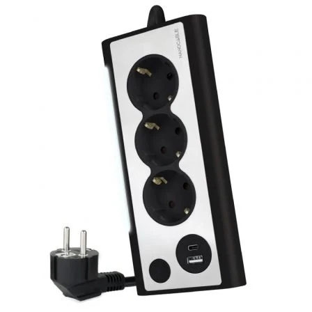 Regleta con Interruptor Nanocable 10.37.0013-BK/ 3 Tomas de Corriente/ 1 USB/ 1 USB Tipo C/… Negro