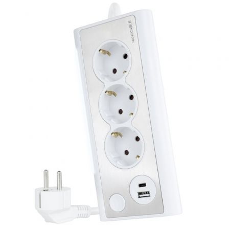 Regleta con Interruptor Nanocable 10.37.0013-W/ 3 Tomas de Corriente/ 1 USB/ 1 USB Tipo-C/…