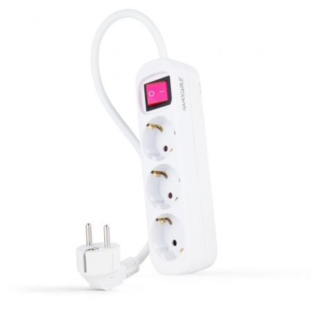 Regleta con Interruptor Nanocable 10.38.0003/ 3 Tomas de Corriente/ 1.4m/ Blanca
