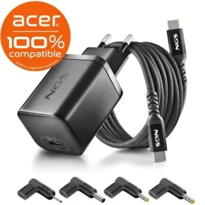 Acer Cargador de GaN NGS BUD65W-AC para / 1xUSB Tipo-C/ 65W/ Automático/ 4 Conectores/…
