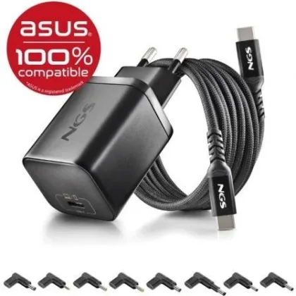 ASUS Cargador de GaN NGS BUD65W-AS para / 1xUSB Tipo-C/ 65W/ Automático/ 8 Conectores/…