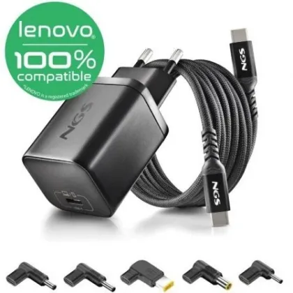 Lenovo Cargador de GaN NGS BUD65W-L para / 1xUSB Tipo-C/ 65W/ Automático/ 5 Conectores/…