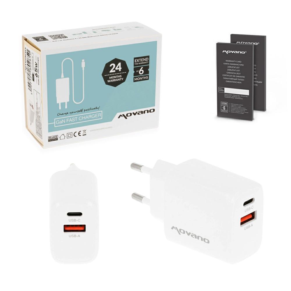 Cargador de red USB + Type-C 30W PD / GAN Blanco Movano