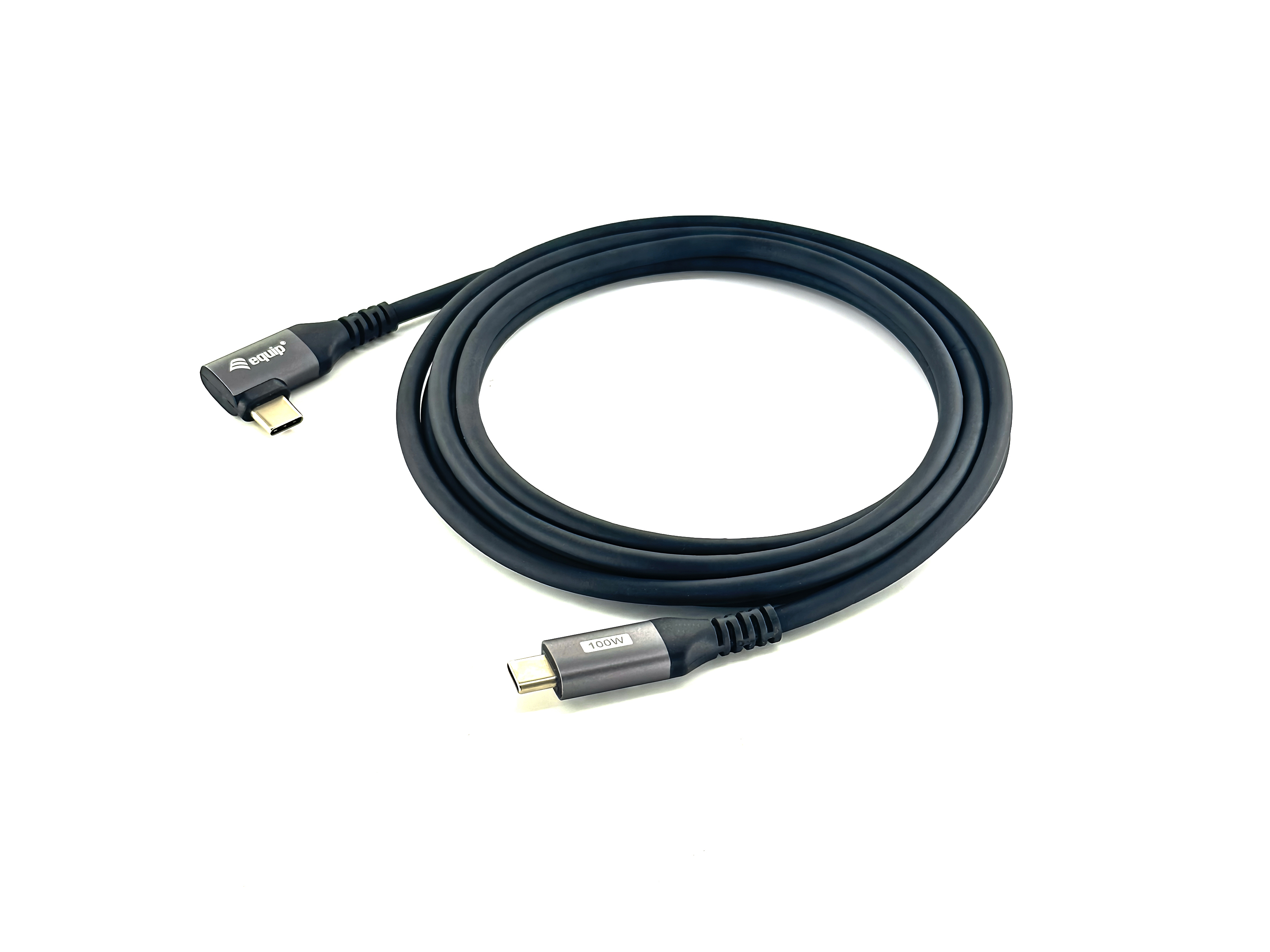Equip 2.0 Macho Macho Acodado 90° 100W Con Chip E-Mark Color 2.0m Malla algodon trenzado… Negro – USB-C