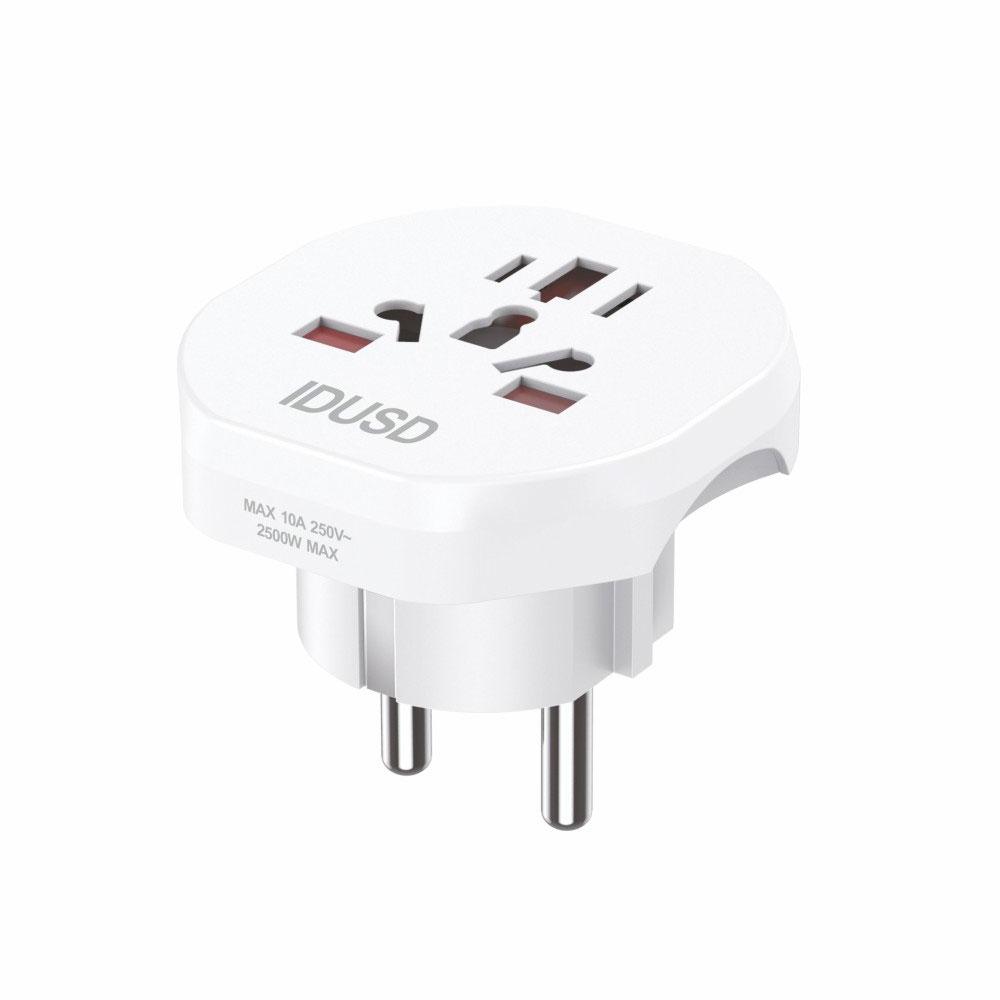 Adaptador enchufe internacional de viaje a Europa / Blanco / IDUSD / D01B