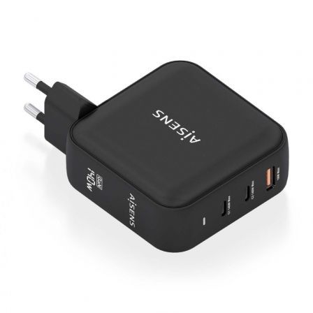 Aisens de Pared GaN ASCH-140W3P031-BK/ 2xUSB Tipo-C/ 1xUSB/ 140W