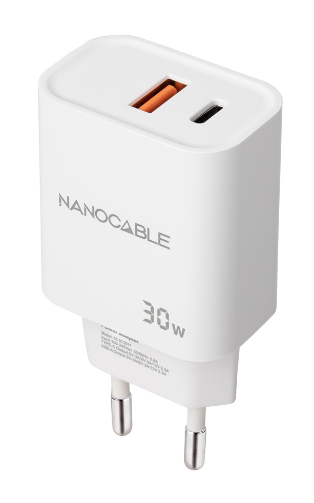 Nanocable USB - c - pd + USB - a - qc 30w blanco