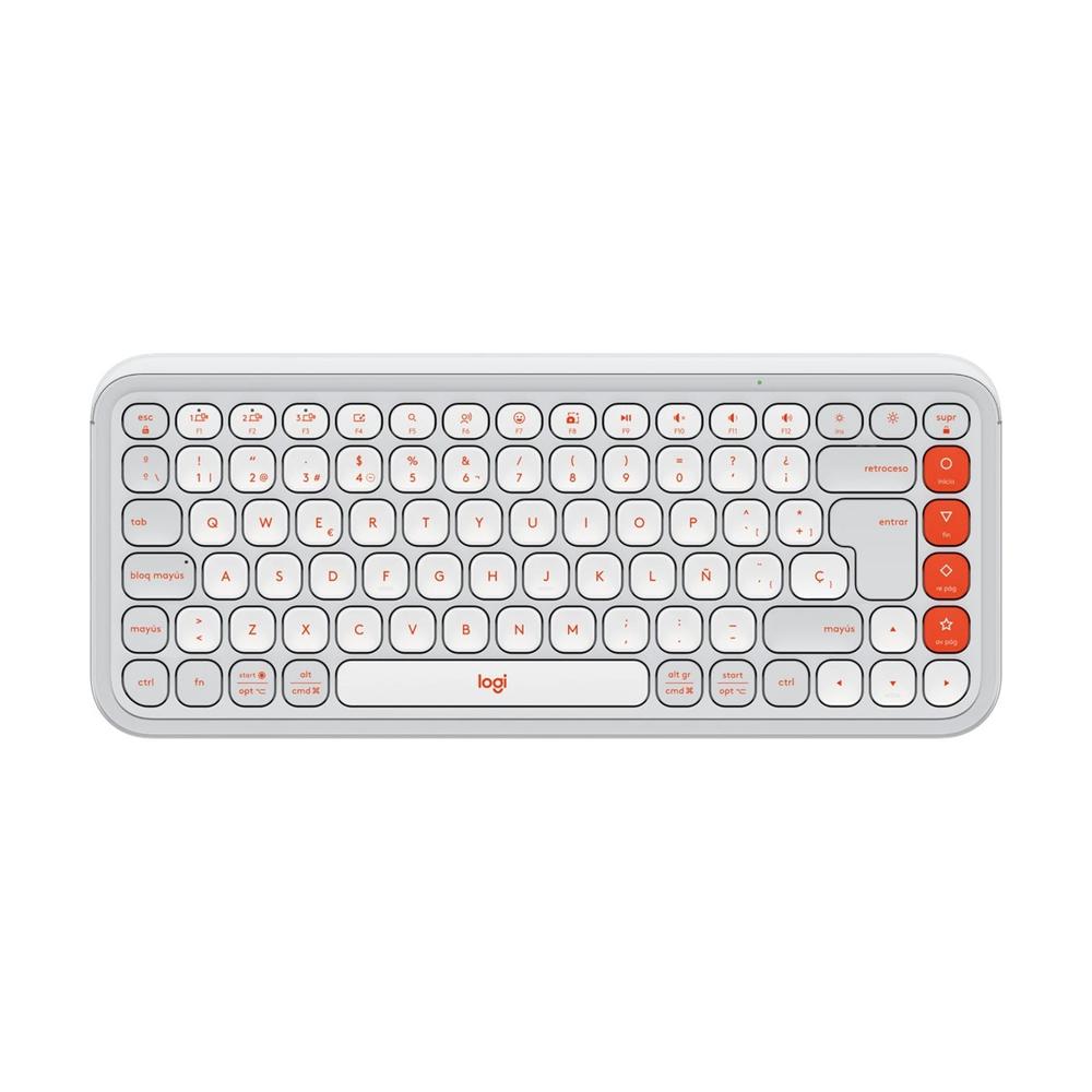 Teclado logitech pop icon keys inalámbrico blanco-naranja