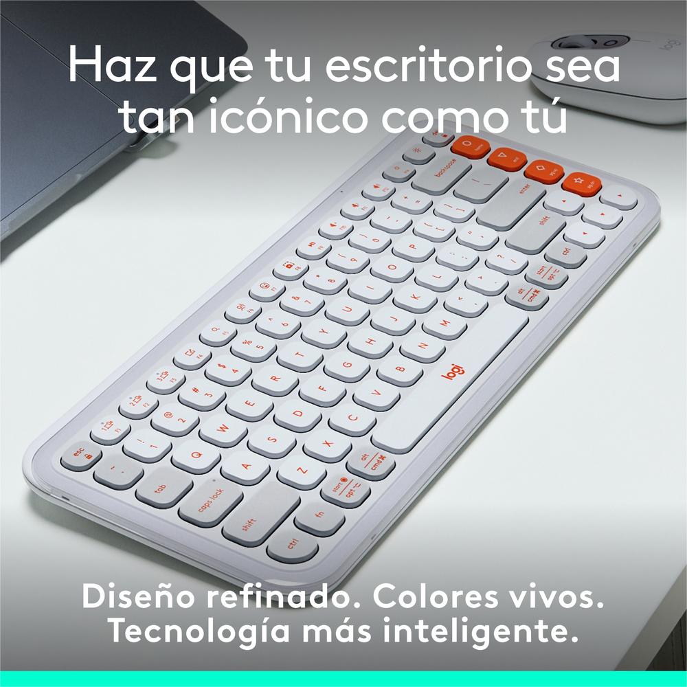 Teclado logitech pop icon keys inalámbrico blanco-naranja