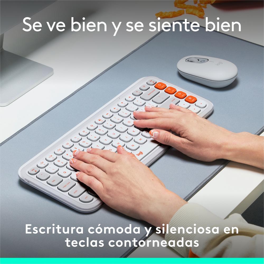 Teclado logitech pop icon keys inalámbrico blanco-naranja