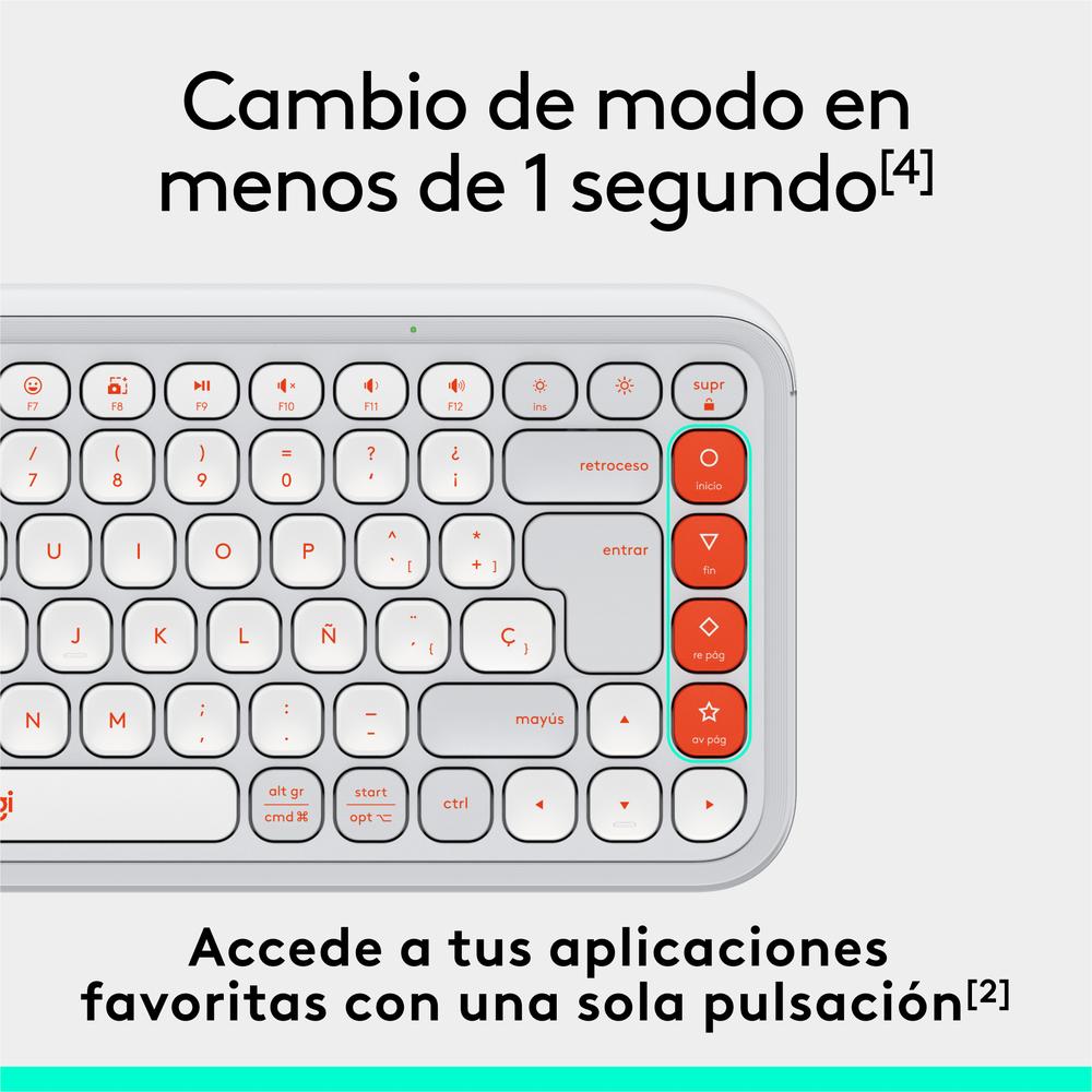 Teclado logitech pop icon keys inalámbrico blanco-naranja