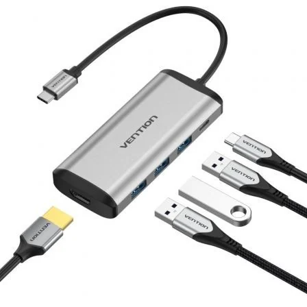 Vention Docking USB Tipo-C Cnbhb/ 1xHDMI 4K/ 3xUSB/ 1xUSB Tipo-C Pd Gris
