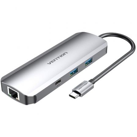 Vention Docking USB Tipo-C Tomhb/ 1xHDMI 4K/ 2xUSB/ 1xUSB Tipo-C/ 1xUSB Tipo-C Pd/ 1xRJ45/… Gris