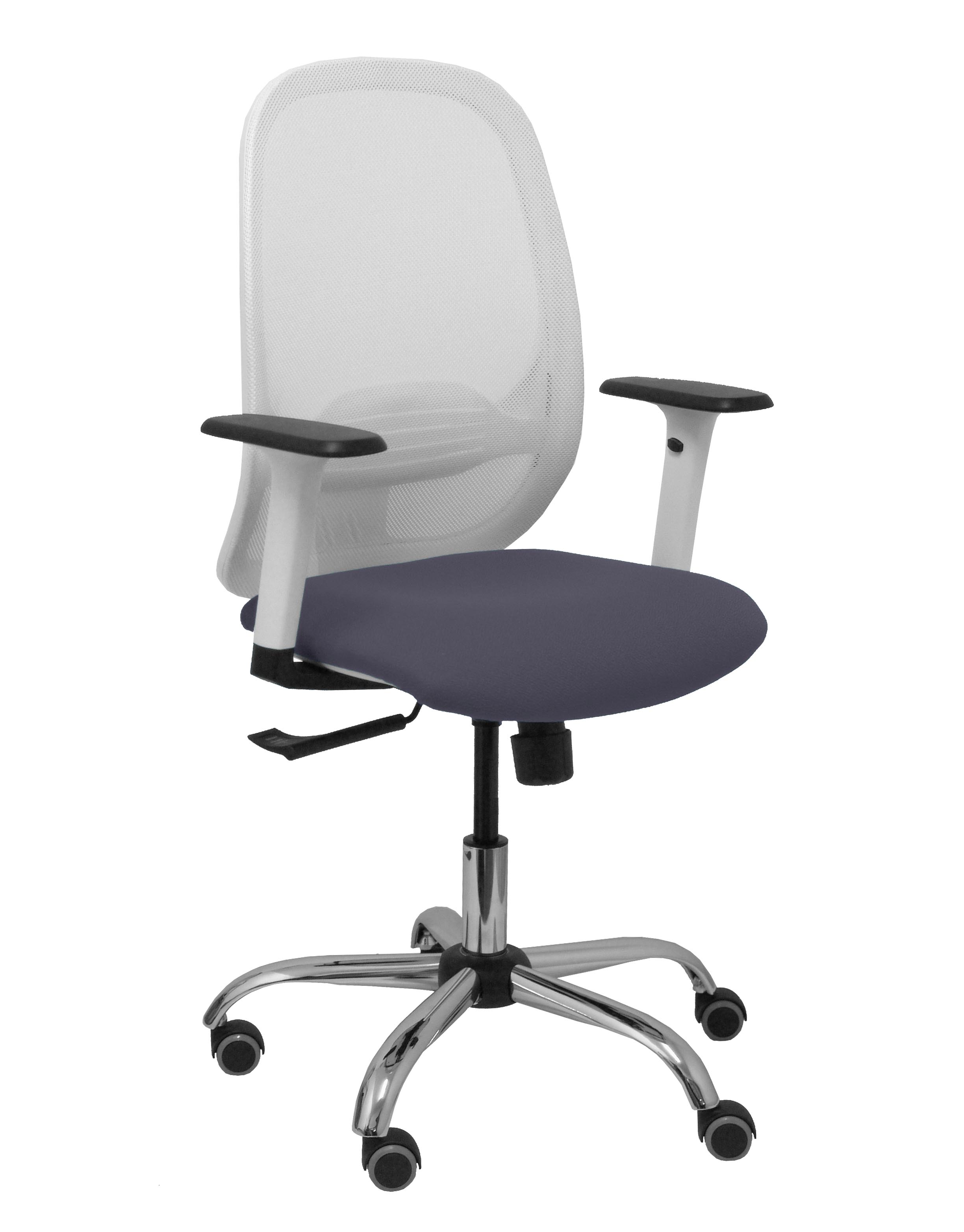 PIQUERAS Y CRESPO Silla Cilanco blanca malla blanca asiento bali gris oscuro brazo regulable base cromada ruedas de parque