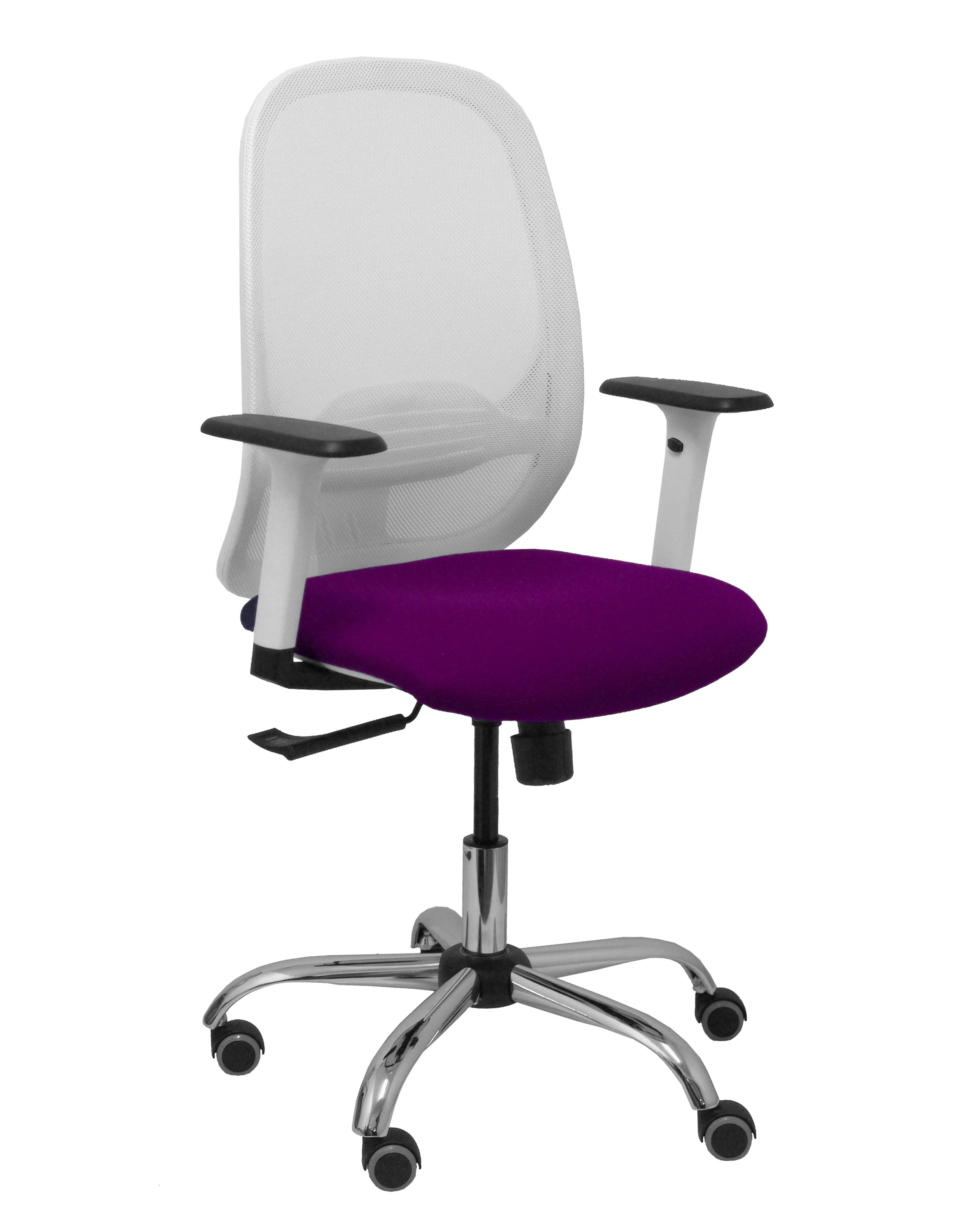 PIQUERAS Y CRESPO Silla Cilanco blanca malla blanca asiento bali morado brazo regulable base cromada ruedas de parque