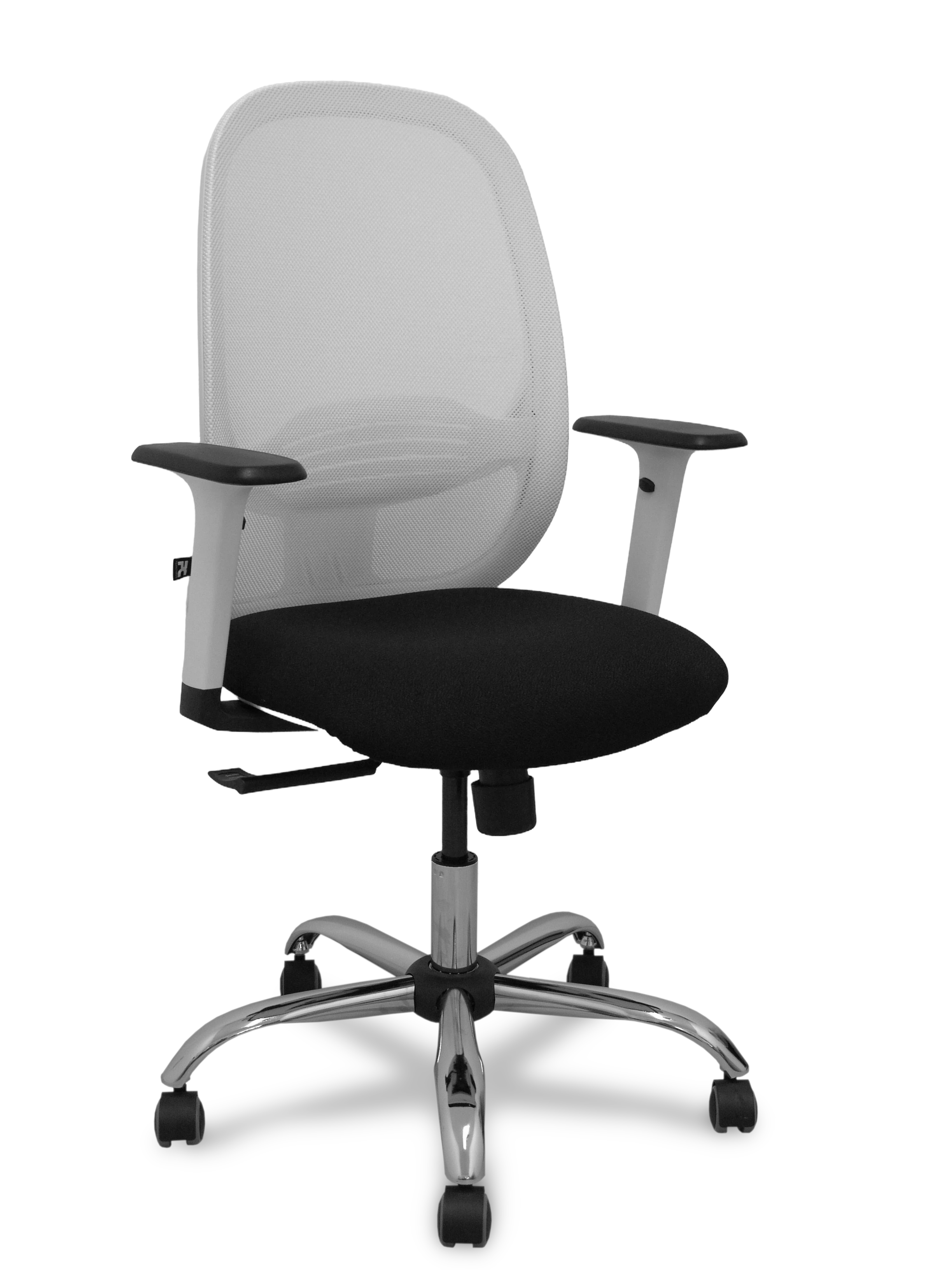 PIQUERAS Y CRESPO Silla Cilanco blanca malla blanca asiento bali negro brazo regulable base cromada ruedas de parque