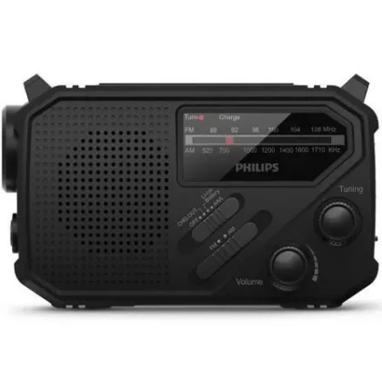 Radio Philips TAR1609/ a Pilas/ con Batería/ Linterna/ Placa Solar/ Negra