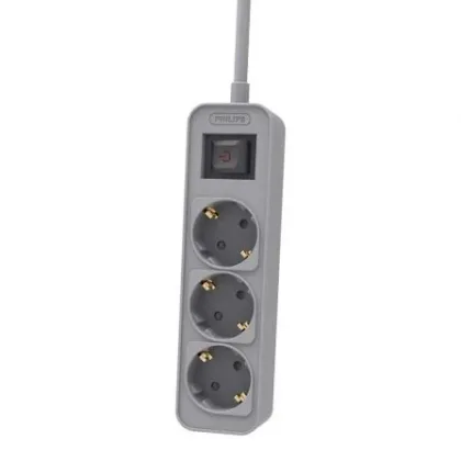 Regleta con Interruptor Philips CHP2134G/ 3 Tomas de corriente/ 1.5m Gris