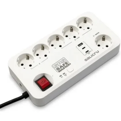 Regleta con interruptor Salicru Safe Master+/ 5 Tomas de corriente/ 1 Master/ 2 USB Tipo-C/…