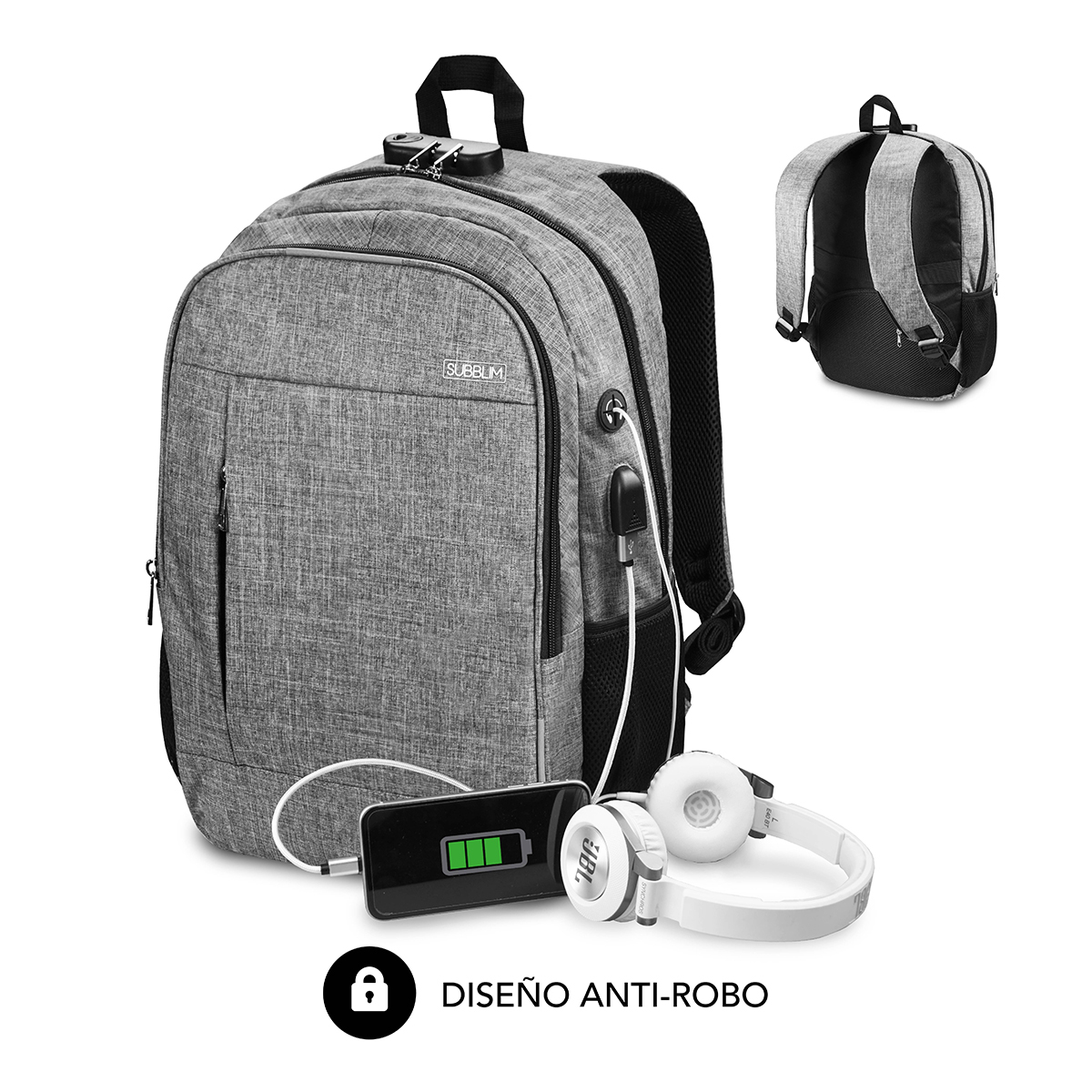 SUBBLIM Mochila Portatil Urban Lock Backpack 16" Grey
