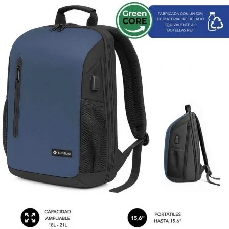 Mochila Subblim Xpand Air Padding Backpack para Portátiles hasta 15.6"/ 21L/ Puerto USB Azul