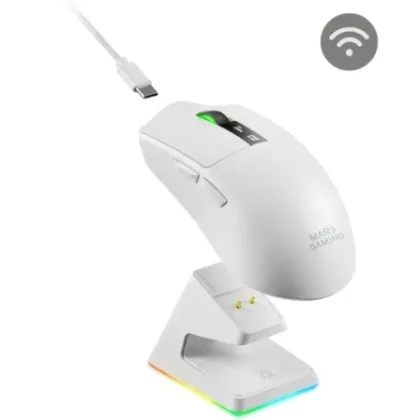 Ratón Gaming Inalámbrico Mars Gaming MMW-Elite/ Batería Recargable/ Hasta 20000 Dpi Blanco