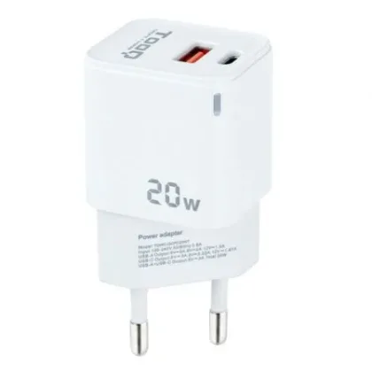 Cargador de Pared TooQ TQWC-QCPD20WT/ 1xUSB-Tipo C/ 1x USB/ 20W Blanco