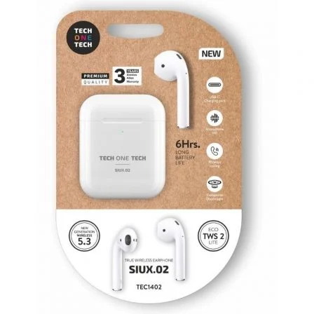 Auriculares Tech One Tech SIUX.02 TEC1402/ con estuche de carga/ Autonomía 6h/ Blancos – Bluetooth