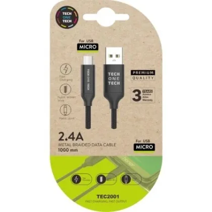Cable USB 2.0 Tech One Tech TEC2001/ USB Macho - MicroUSB Macho/ 1m Negro