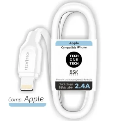 Cable USB 2.0 Lightning Tech One Tech TEC2902/ Lightning Macho - USB Macho/ 1m Blanco