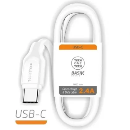 Cable USB Tipo-C Tech One Tech TEC2903/ USB Tipo-C Macho - USB Macho/ 1m Blanco